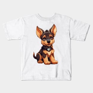 Cute Cartoon German Shepherd Puppy Dog Kids T-Shirt